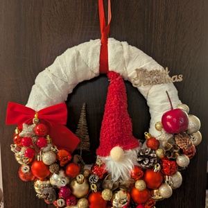 Világítós karácsonyi ajtódísz/kopogtató piros manó  - karácsony - karácsonyi lakásdekoráció - karácsonyi ajtódíszek - Meska.hu