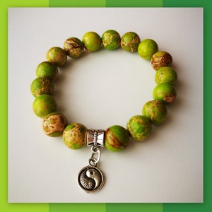 Zöld tengeri üledék jáspis ásványi karkötő, 1 cm-es, gömb alakú magas minőségű természetes féldrágakövekből - Meska.hu