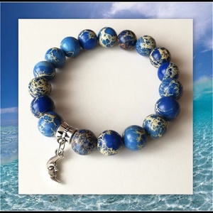 Kék tengeri üledék jáspis ásvány karkötő, 1 cm-es, magas minőségű természetes féldrágakövekből - Meska.hu