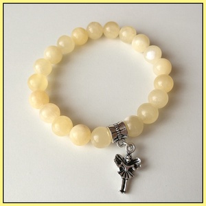 Sárga jáde ásvány karkötő, 8mm-es, magas minőségű természetes féldrágakövekből, balerina függővel - Meska.hu