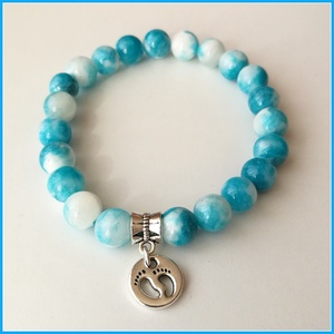 Babaváró karkötő, kék-fehér-zebra jáde, 8mm-es, magas minőségű természetes féldrágakövekből - Meska.hu