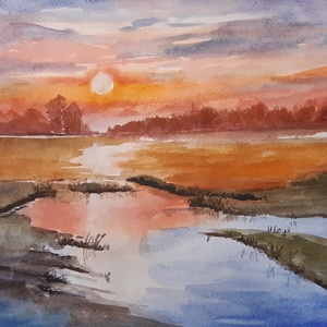 Naplemente- akvarell festmény - Meska.hu