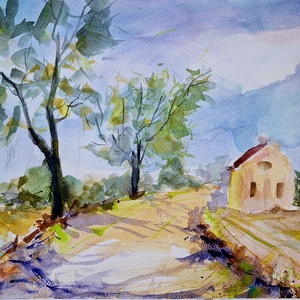 Falusi idill, Művészet, Festmény, Akvarell, Festészet, MESKA