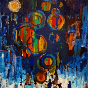 Tűzijáték, impresszió,festmény 40x30,k - Meska.hu