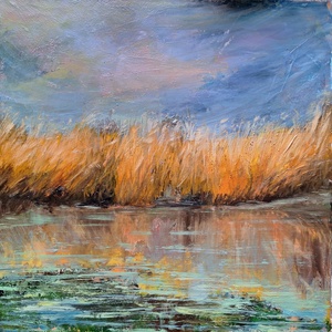 Balatoni nádas,30x30,olajfestmény  - Meska.hu