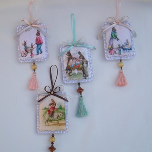 Vintage nyuszis függődísz, Nyuszipapa kisnyulakkal - otthon & életmód - dekoráció - dísztárgy - Meska.hu