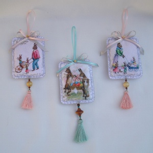 Vintage nyuszis függődísz, Nyuszipapa kisnyulakkal - otthon & életmód - dekoráció - dísztárgy - Meska.hu