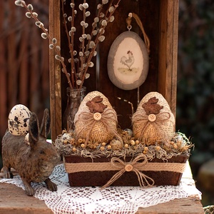 Húsvéti asztaldísz 2 nyuszis tojással - otthon & életmód - dekoráció - asztal és polc dekoráció - asztaldísz - Meska.hu