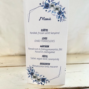Menü-Ital Háromszög Kék Virágos - esküvő - meghívó & kártya - menü - Meska.hu