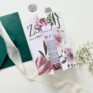 Kihajtós Esküvői Meghívó virágos, Esküvő, Meghívó & Kártya, Meghívó, Fotó, grafika, rajz, illusztráció, Papírművészet, MESKA