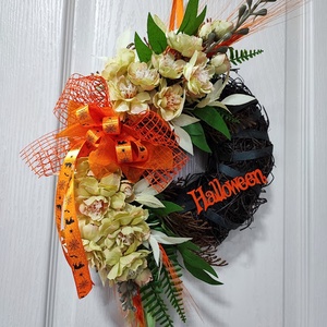 Halloween kopogtató - fekete-narancs, Otthon & Életmód, Dekoráció, Halloween, Halloweeni ajtódíszek és ablakdíszek, Virágkötés, MESKA