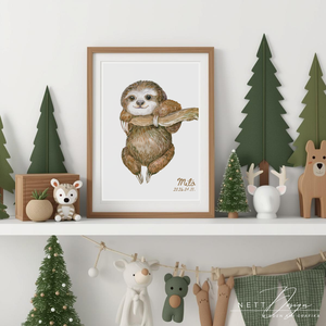 Személyre szabható gyerekszoba falikép - Lajhár illusztrációval, Baba - mama, Babaszoba dekoráció, Babaposzter, Fotó, grafika, rajz, illusztráció, MESKA