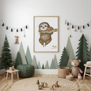 Személyre szabható gyerekszoba falikép - Lajhár illusztrációval - baba - mama - babaszoba dekoráció - babaposzter - Meska.hu