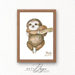 Személyre szabható gyerekszoba falikép - Lajhár illusztrációval - baba - mama - babaszoba dekoráció - babaposzter - Meska.hu