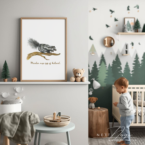 Személyre szabható gyerekszoba falikép - Borz illusztrációval, Baba - mama, Babaszoba dekoráció, Babaposzter, Fotó, grafika, rajz, illusztráció, MESKA