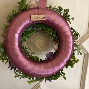 Pink tulipános szett, lila virágos kopogtató selyemszalaggal - otthon & életmód - dekoráció - Meska.hu