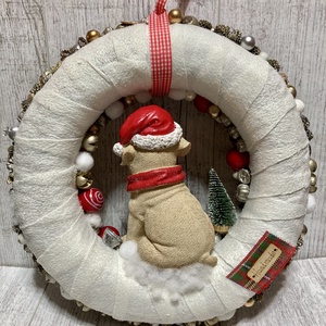 Kutyás karácsonyi kopogtató 32 cm ajtódísz - karácsony - karácsonyi lakásdekoráció - karácsonyi ajtódíszek - Meska.hu