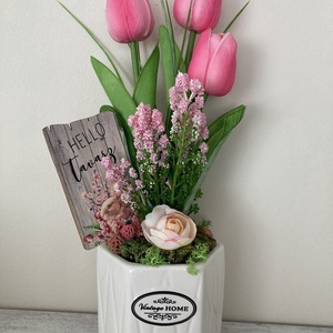 Tulipános asztaldísz kerámiakaspóban - otthon & életmód - dekoráció - ajtó- és ablak dekoráció - ajtódísz & kopogtató - Meska.hu