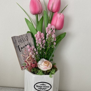 Tulipános asztaldísz kerámiakaspóban - otthon & életmód - dekoráció - ajtó- és ablak dekoráció - ajtódísz & kopogtató - Meska.hu