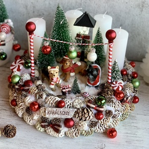 Adventi koszorú kutya karácsony  világítós - karácsony - adventi díszek - adventi koszorú - Meska.hu