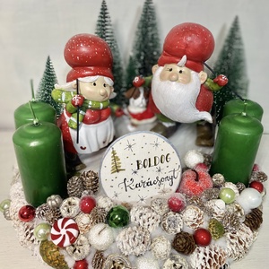 Adventi koszorú síelő Télanyó és Télapó kutyával  - karácsony - adventi díszek - adventi koszorú - Meska.hu