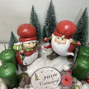 Adventi koszorú síelő Télanyó és Télapó kutyával  - karácsony - adventi díszek - adventi koszorú - Meska.hu