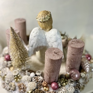 33 cm, angyallal-világítással, szarvassal adventi asztaldísz - karácsony - adventi díszek - adventi koszorú - Meska.hu