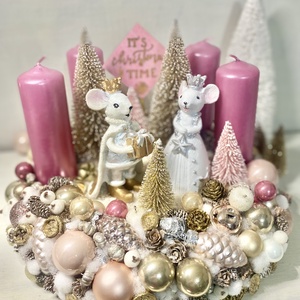 Egeres rózsaszín arany adventi koszorú - karácsony - adventi díszek - adventi koszorú - Meska.hu