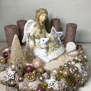 33 cm, angyallal-világítással, szarvassal adventi asztaldísz, Karácsony, Adventi díszek, Adventi koszorú, Mindenmás, MESKA