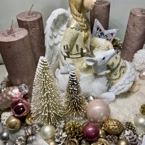 33 cm, angyallal-világítással, szarvassal adventi asztaldísz - karácsony - adventi díszek - adventi koszorú - Meska.hu