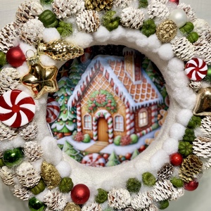 Karácsonyi mézeskalács házikós ajtódísz - karácsony - adventi díszek - adventi ajtódísz - Meska.hu