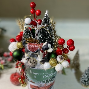 Kutyás asztaldísz bádog kaspóban led világítással - karácsony - adventi díszek - adventi asztaldísz - Meska.hu