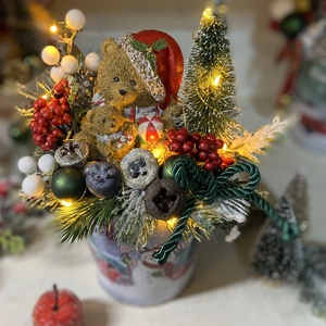 Adventi asztaldísz macival kaspóban led világítással, Karácsony, Adventi díszek, Adventi asztaldísz, Mindenmás, MESKA