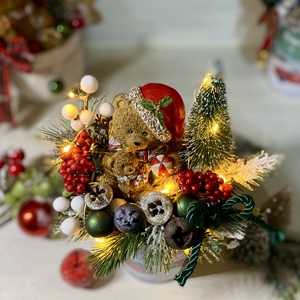 Adventi asztaldísz macival kaspóban led világítással - karácsony - adventi díszek - adventi asztaldísz - Meska.hu