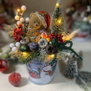 Adventi asztaldísz macival kaspóban led világítással - karácsony - adventi díszek - adventi asztaldísz - Meska.hu