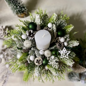 Adventi asztaldísz fonott kaspóban. - karácsony - adventi díszek - adventi asztaldísz - Meska.hu