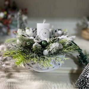 Adventi asztaldísz fonott kaspóban. - karácsony - adventi díszek - adventi asztaldísz - Meska.hu