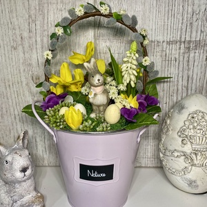  Húsvéti  asztaldísz barkaággal nyuszival - ünnepi díszek, dekorációk - húsvéti díszek és dekorációk - húsvéti virágos díszek - Meska.hu