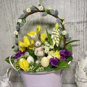  Húsvéti  asztaldísz barkaággal nyuszival - ünnepi díszek, dekorációk - húsvéti díszek és dekorációk - húsvéti virágos díszek - Meska.hu