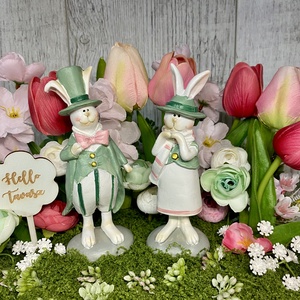Húsvéti kosár asztaldísz nyuszi párral - ünnepi díszek, dekorációk - húsvéti díszek és dekorációk - húsvéti virágos díszek - Meska.hu