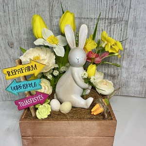 Húsvéti fadobozos asztaldísz Chic Antiqe nyuszival, Ünnepi díszek, dekorációk, Húsvéti díszek és dekorációk, Húsvéti asztaldíszek, Mindenmás, MESKA