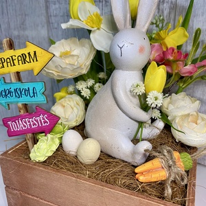 Húsvéti fadobozos asztaldísz Chic Antiqe nyuszival - ünnepi díszek, dekorációk - húsvéti díszek és dekorációk - húsvéti asztaldíszek - Meska.hu