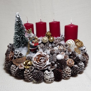 Adventi koszorú egérkirállyal - karácsony - adventi díszek - adventi asztaldísz - Meska.hu