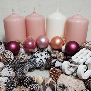 Rózsaszín adventi koszorú - karácsony - adventi díszek - adventi koszorú - Meska.hu