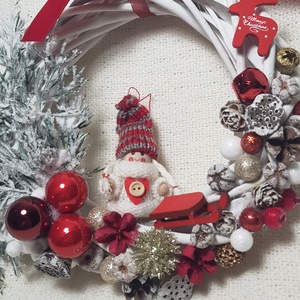 Kötött babával díszített kopogtató - karácsony - adventi díszek - adventi ajtódísz - adventi díszek - Meska.hu