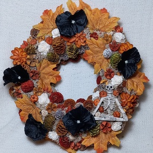 Csontvázas Halloween kopogtató, Otthon & Életmód, Dekoráció, Ajtó- és ablak dekoráció, Ajtódísz & Kopogtató, Virágkötés, MESKA