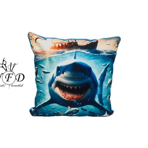 Gyönyörű egyedi dekorpárna Cápa mintával!(csak huzat!), Otthon & Életmód, Lakástextil, Párna & Párnahuzat, Díszpárna (belsővel együtt), Csomózás, Varrás, MESKA