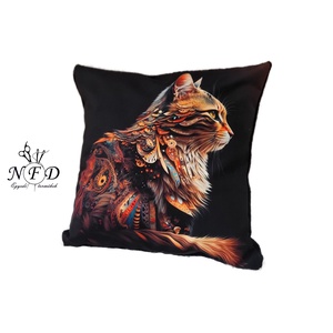 Gyönyörű egyedi dekorpárna tollas cica mintával!(csak huzat!), Otthon & Életmód, Lakástextil, Párna & Párnahuzat, Díszpárna (belsővel együtt), Csomózás, Varrás, MESKA