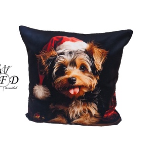 Gyönyörű egyedi dekorpárna Yorki mikulás sapkában mintával!(csak huzat!), Otthon & Életmód, Lakástextil, Párna & Párnahuzat, Díszpárna (belsővel együtt), Csomózás, Varrás, MESKA