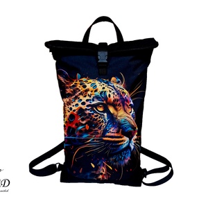 Egyedi kész�tésű roll-top hátizsák gepárd mintával vízlepergetős anyagból. - Meska.hu